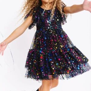 Lola + The Boys Starry Night Dress - Black with Multicolor Stars